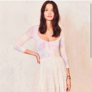 LoveShackFancy Helene bodysuit unicorn tie dye xs pink rainbow ombré